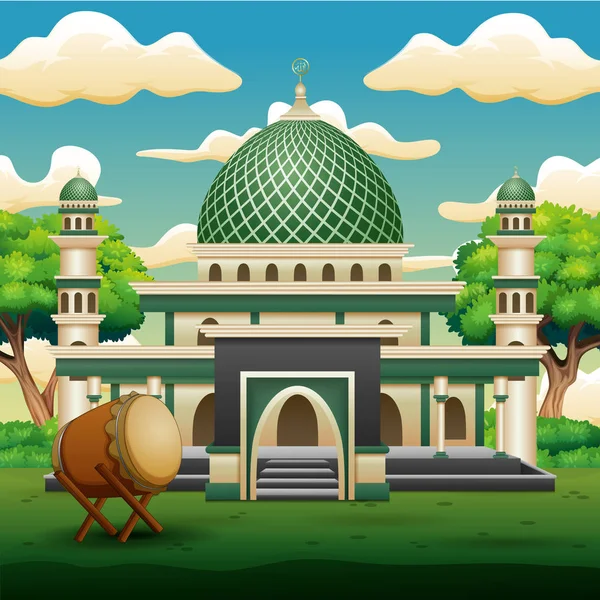 Background Islamic Mosque Building Green Plants — Stock Vector