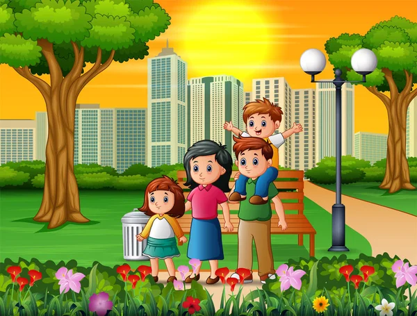 Divertida Familia Dibujos Animados Hermoso Parque — Vector de stock