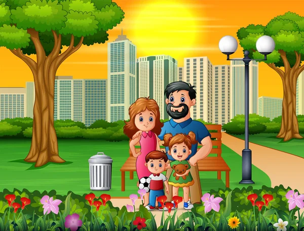 Divertida Familia Dibujos Animados Hermoso Parque — Vector de stock