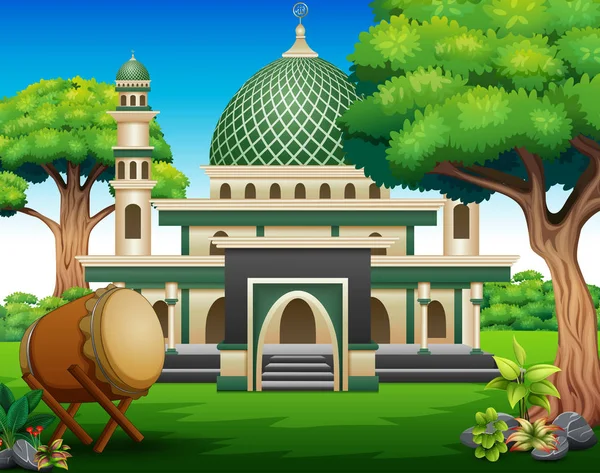 Fundo Edifício Mesquita Islâmica Com Plantas Verdes — Vetor de Stock