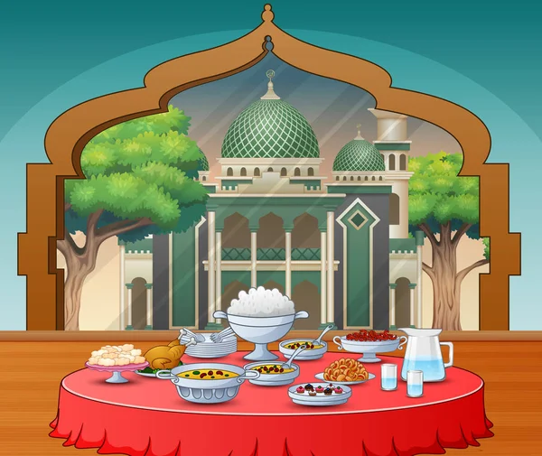 Вкусные Блюда Вечеринки Ифтар — стоковый вектор