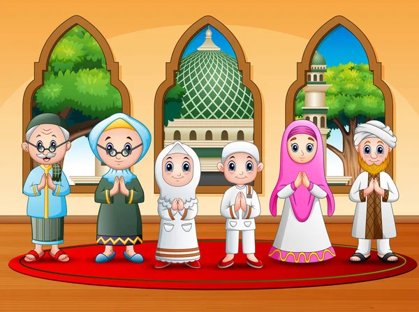 Camide Dilek Mutlu Müslüman Aile — Stok Vektör