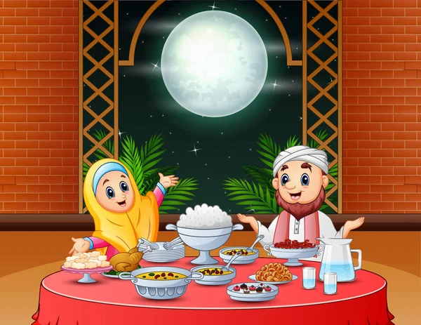 Pareja Musulmana Celebrando Eid Fiesta Iftar — Archivo Imágenes Vectoriales