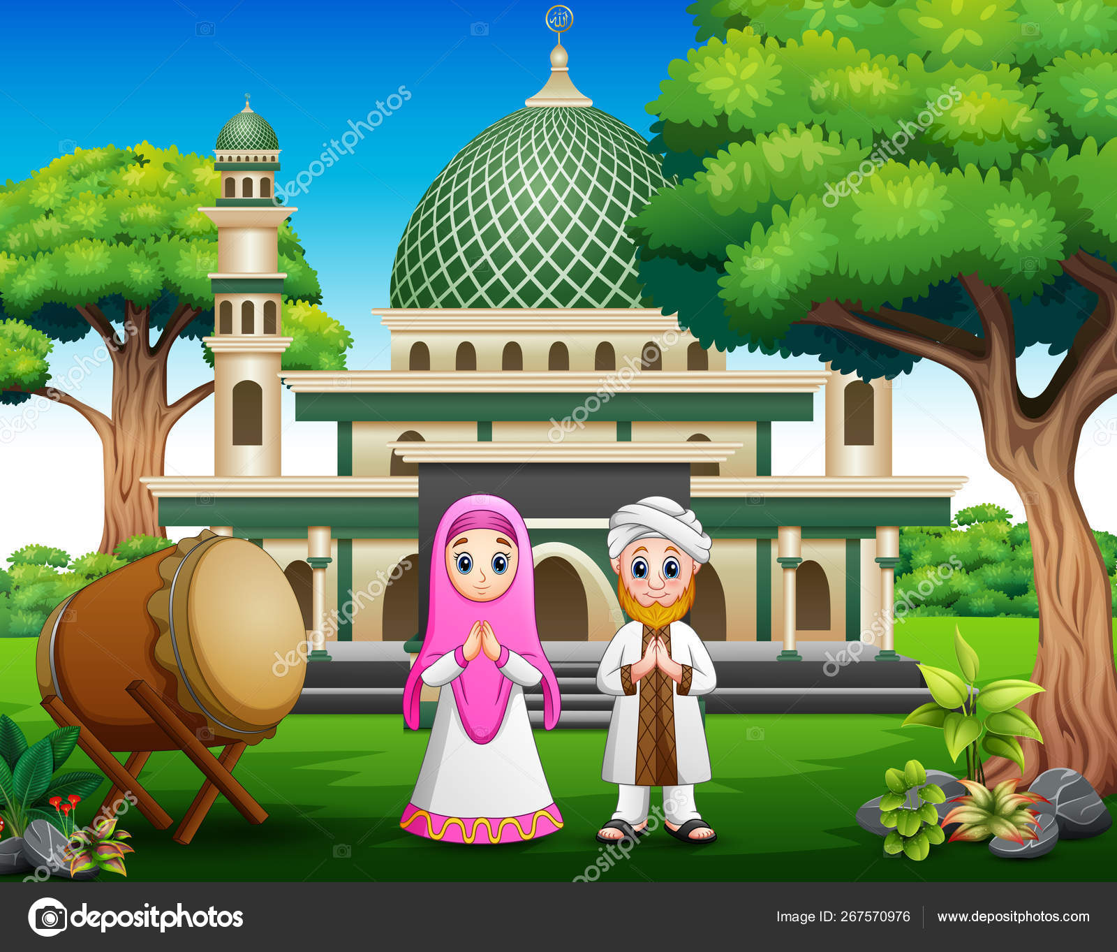 Kartun Pasangan Muslim Stok Vektor