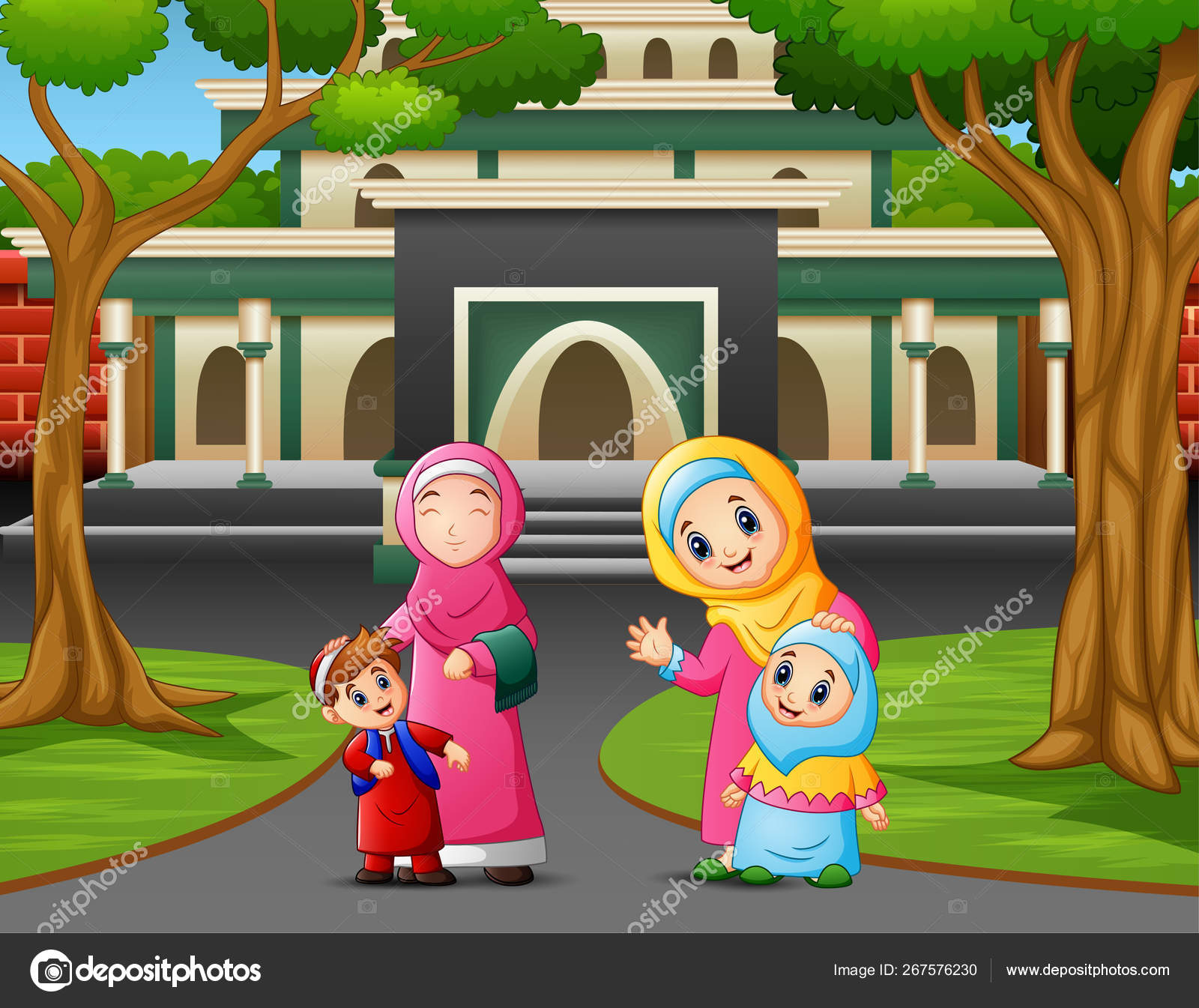 Kartun Muslim Orang Berpose Jalan Stok Vektor C Dualoro 267576230