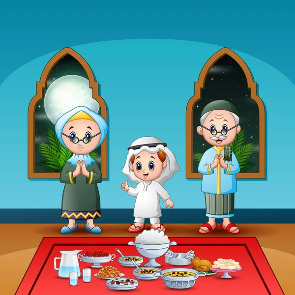 Família Muçulmana Comemorando Festa Iftar —  Vetores de Stock
