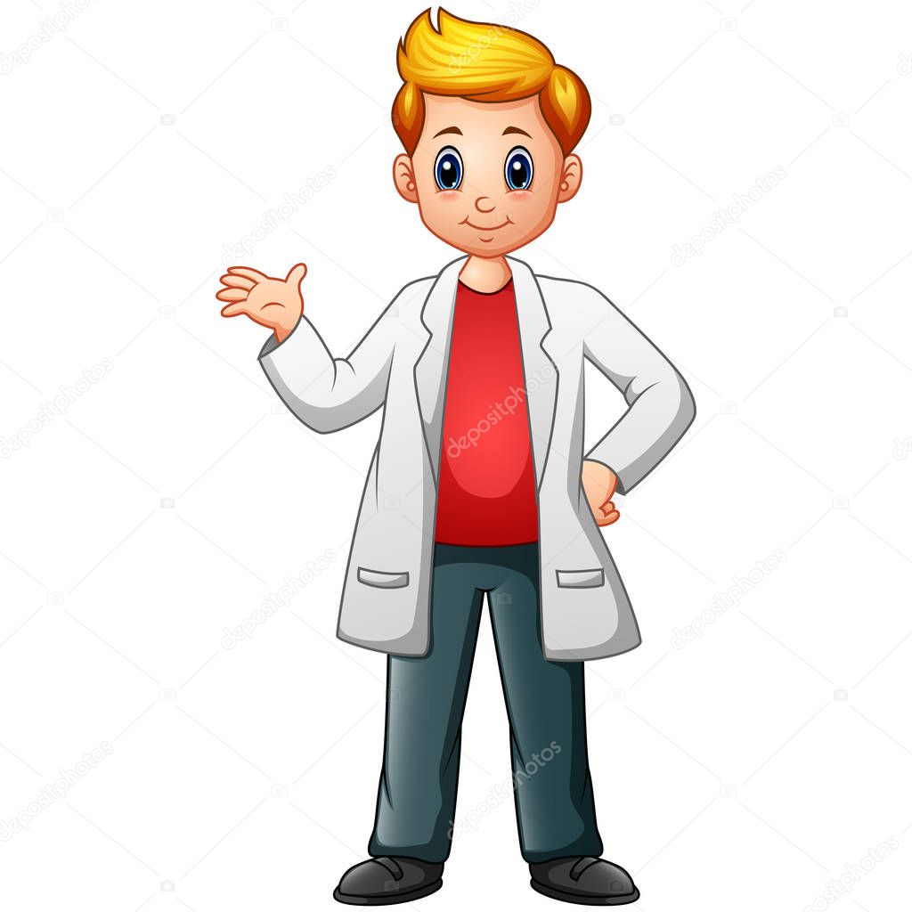 Cartoon scientist boy in lab coats