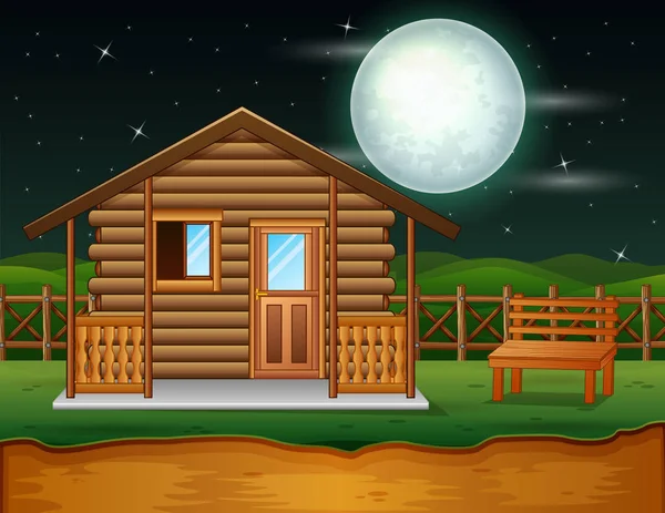 Tradycyjny Drewniany Dom Scenie Nocnej — Wektor stockowy