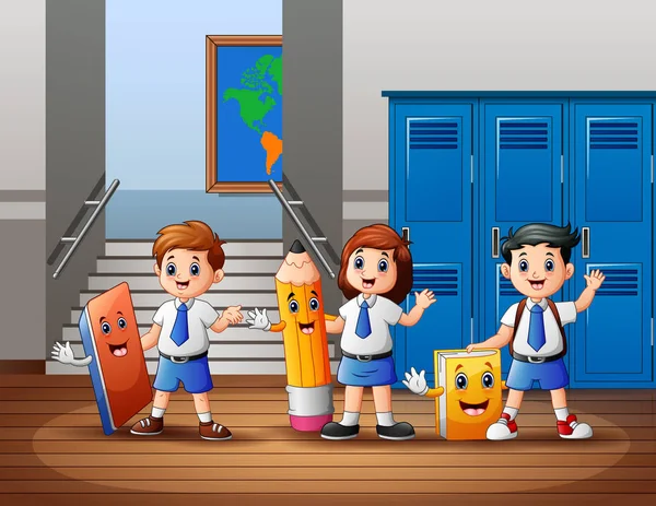 Dibujos Animados Estudiantes Felices Escuela — Vector de stock