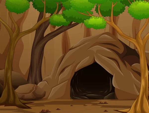 Escena Fondo Con Una Cueva Rocosa Oscura — Vector de stock