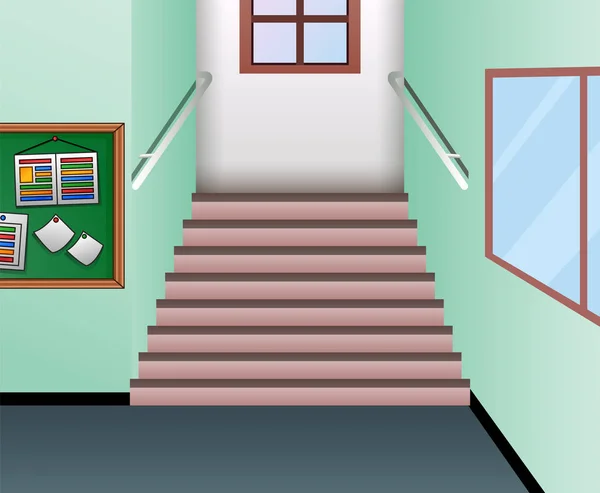 Interior Del Pasillo Dibujos Animados Escalera Escuela — Archivo Imágenes Vectoriales