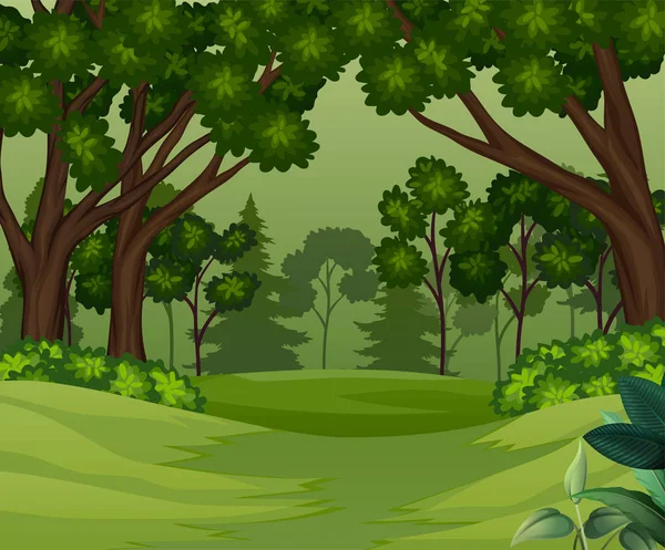 Scène Forêt Profonde Avec Fond Arbres — Image vectorielle