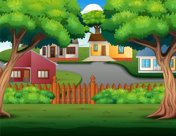 Dibujos Animados Fondo Con Hermosas Casas Campo Acogedoras — Vector de stock