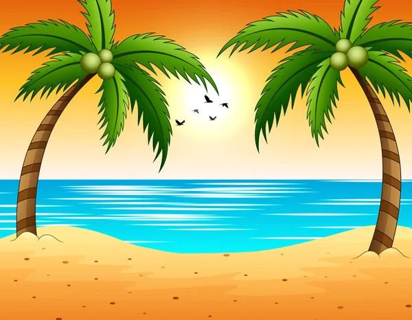 Puesta Sol Mar Con Vistas Playa — Archivo Imágenes Vectoriales