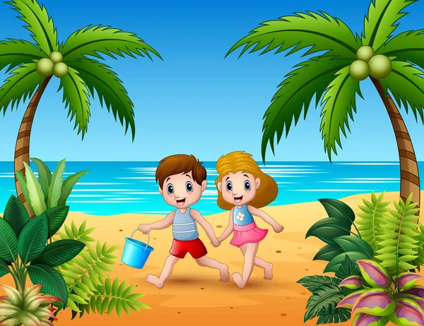 Šťastné Děti Pláži — Stockový vektor