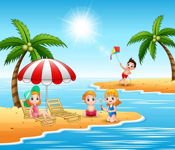 Vacaciones Verano Niños Playa — Vector de stock