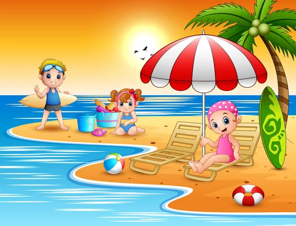 Summer Vacation Children Beach — Stock Vector