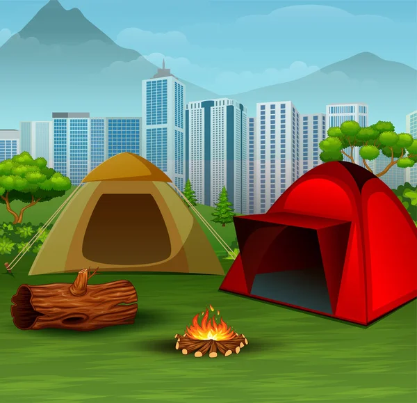 Camping Buurt Van Stads Achtergrond — Stockvector