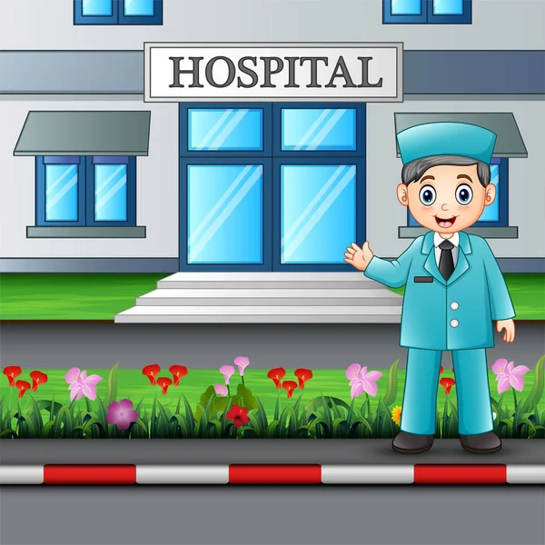 站在医院大楼前的护士 — 图库矢量图片