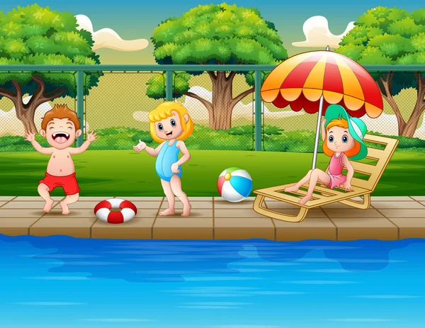 Glückliche Kinder Spielen Freibad — Stockvektor