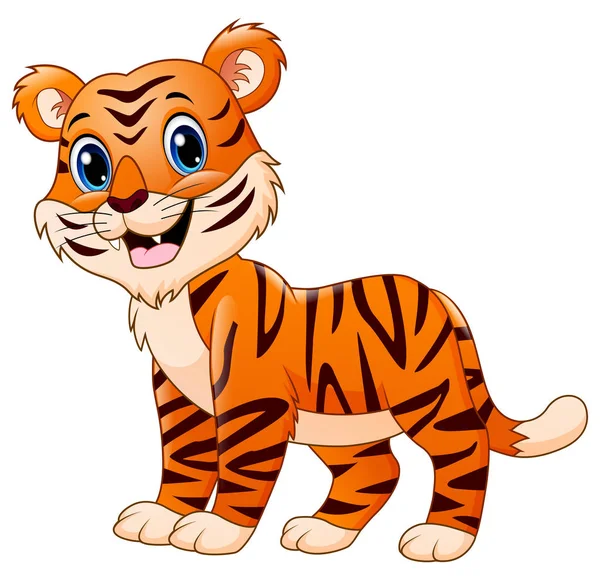 Lächelnder Tiger Karikatur Isoliert Auf Weißem Hintergrund — Stockvektor