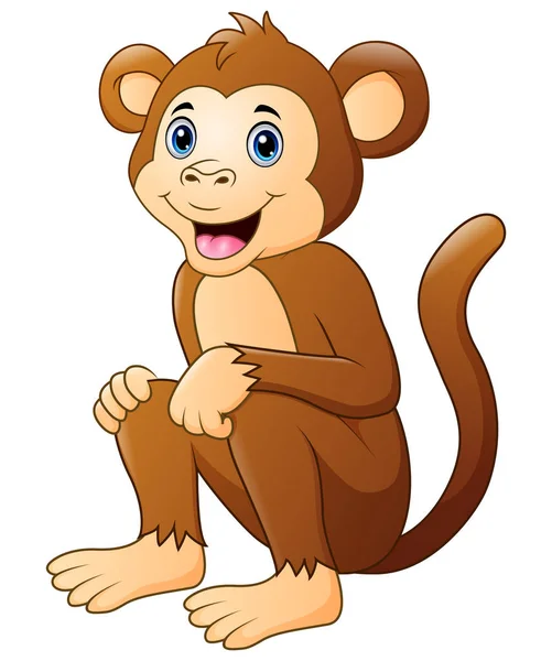 Bonito Desenho Animado Macaco Sentado Sorrindo —  Vetores de Stock