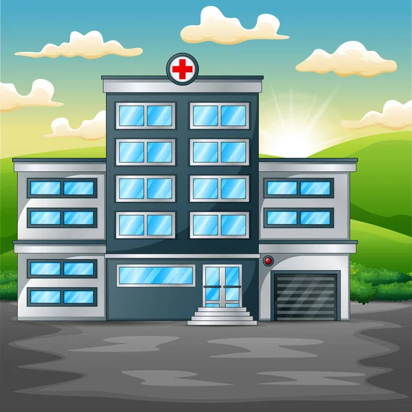 Edificio Del Hospital Paisaje Verde Por Mañana — Vector de stock