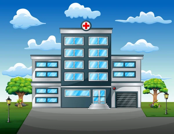 Concepto Médico Paisaje Con Vista Frontal Del Edificio Del Hospital — Vector de stock