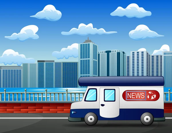 Moderne Nieuws Truck City Road Mobiele Uitzend Wagen — Stockvector