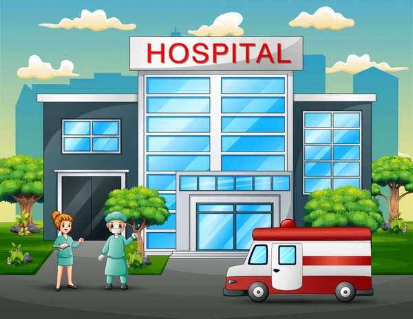 Ομάδα Γιατρών Μπροστά Από Νοσοκομείο — Διανυσματικό Αρχείο