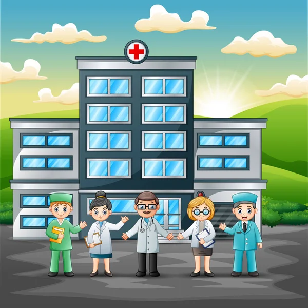 Concepto Equipo Personal Médico Frente Hospital — Vector de stock
