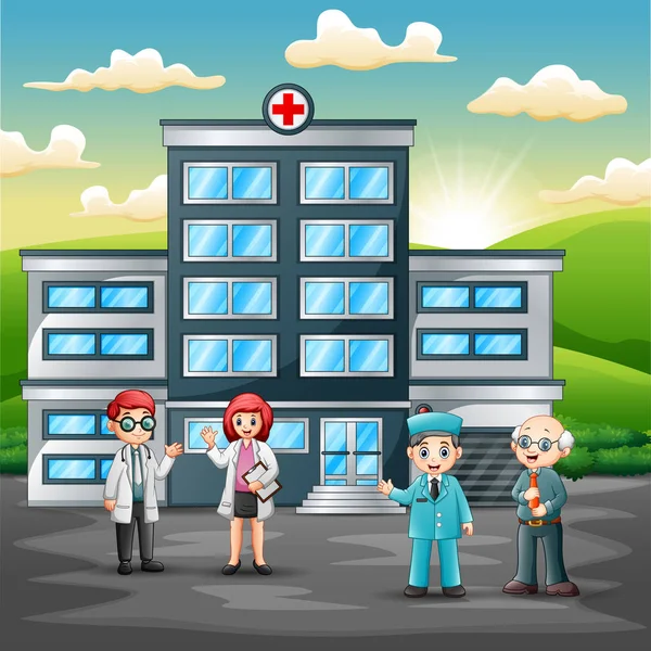 Koncepce Zdravotních Pracovníků Před Nemocnicí — Stockový vektor