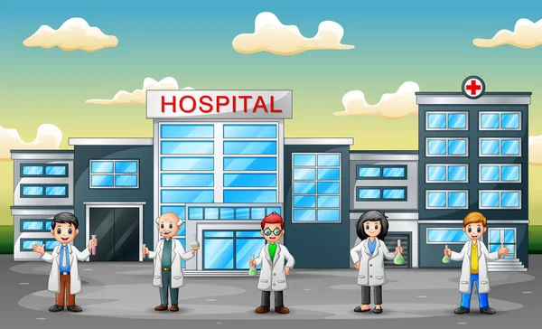 Grupo Científicos Profesionales Pie Frente Hospital — Vector de stock