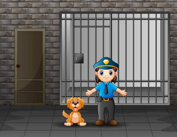 警察は犬と刑務所の独房を警備している — ストックベクタ