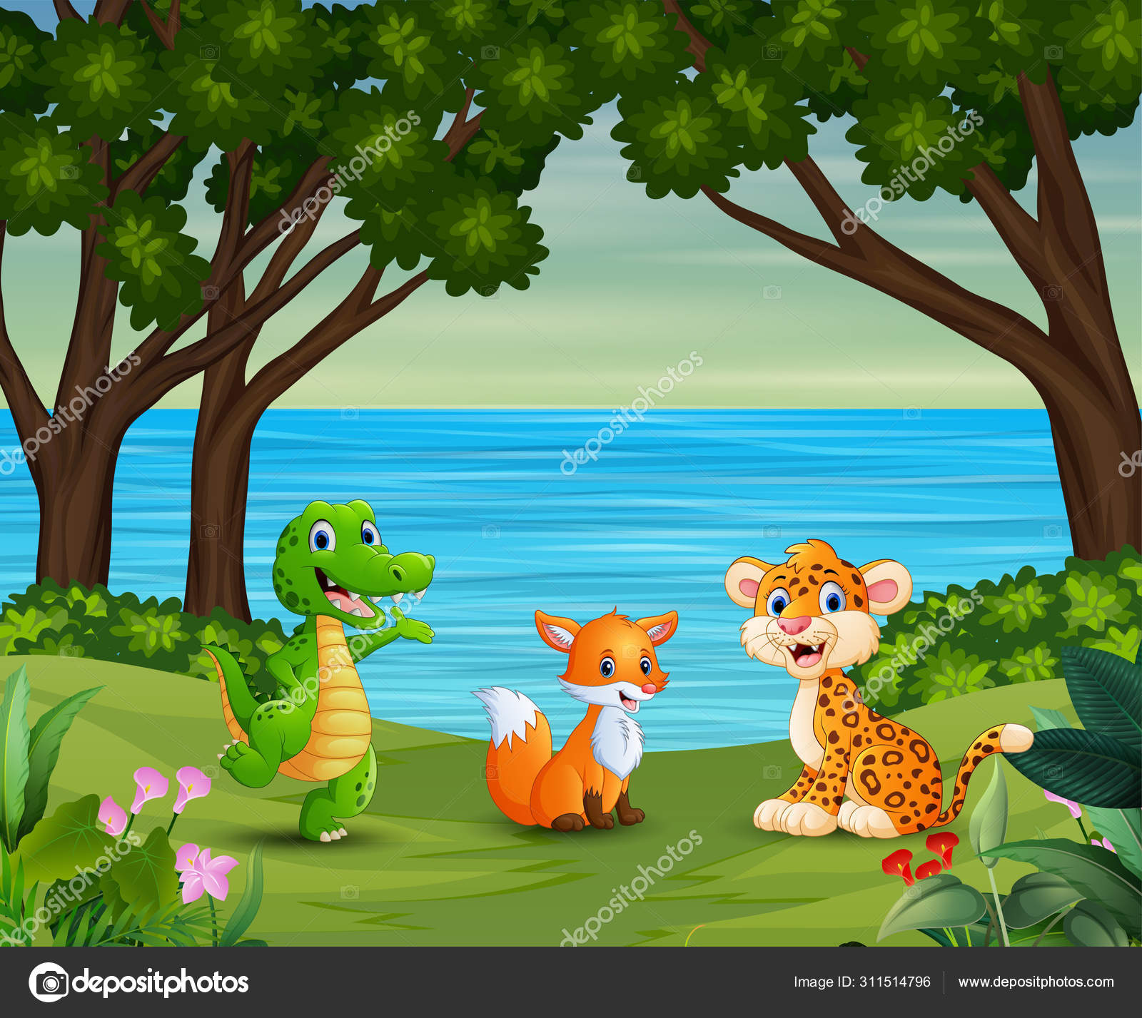 Happy Animals Cartoon Enjoying Beautiful Nature Stock Vector Image by  ©dualoro #311514796