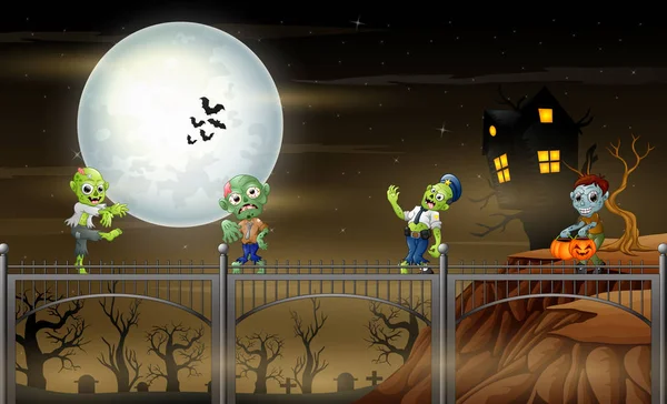 Zombies Dibujos Animados Celebran Una Fiesta Halloween — Vector de stock