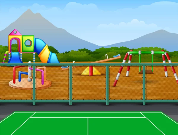 Quadra Tênis Com Crianças Playground Fundo —  Vetores de Stock