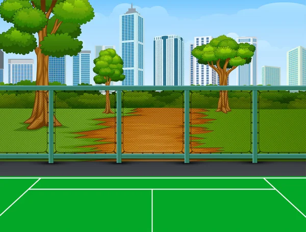 Court Tennis Dans Parc Avec Fond Ville — Image vectorielle