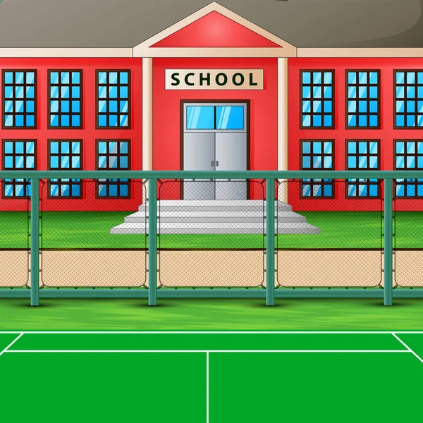 Okul Binasının Önündeki Spor Sahası — Stok Vektör