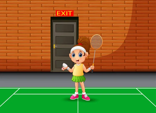 Šťastný Chlapec Hraje Badminton Uvnitř — Stockový vektor