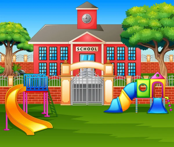 Area Giochi Bambini Fronte Cortile Della Scuola — Vettoriale Stock