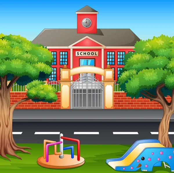 Okul Binasının Önündeki Çocuk Parkı — Stok Vektör
