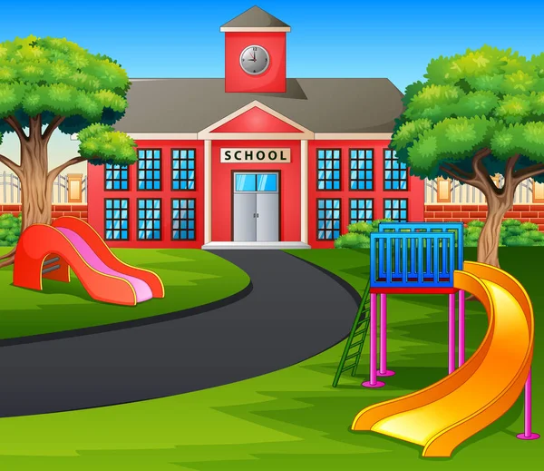 Scene School Building Playground — Stock Vector