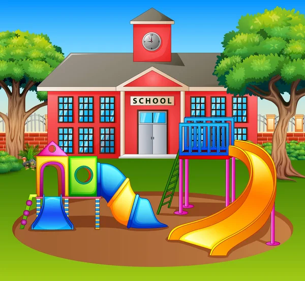 Area Giochi Bambini Fronte Cortile Della Scuola — Vettoriale Stock