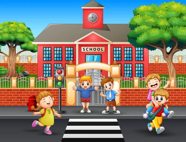 Happy Students Going Home School — Stockový vektor