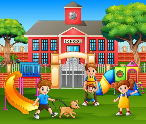 Happy Children Family Enjoying Playground — Stock Vector