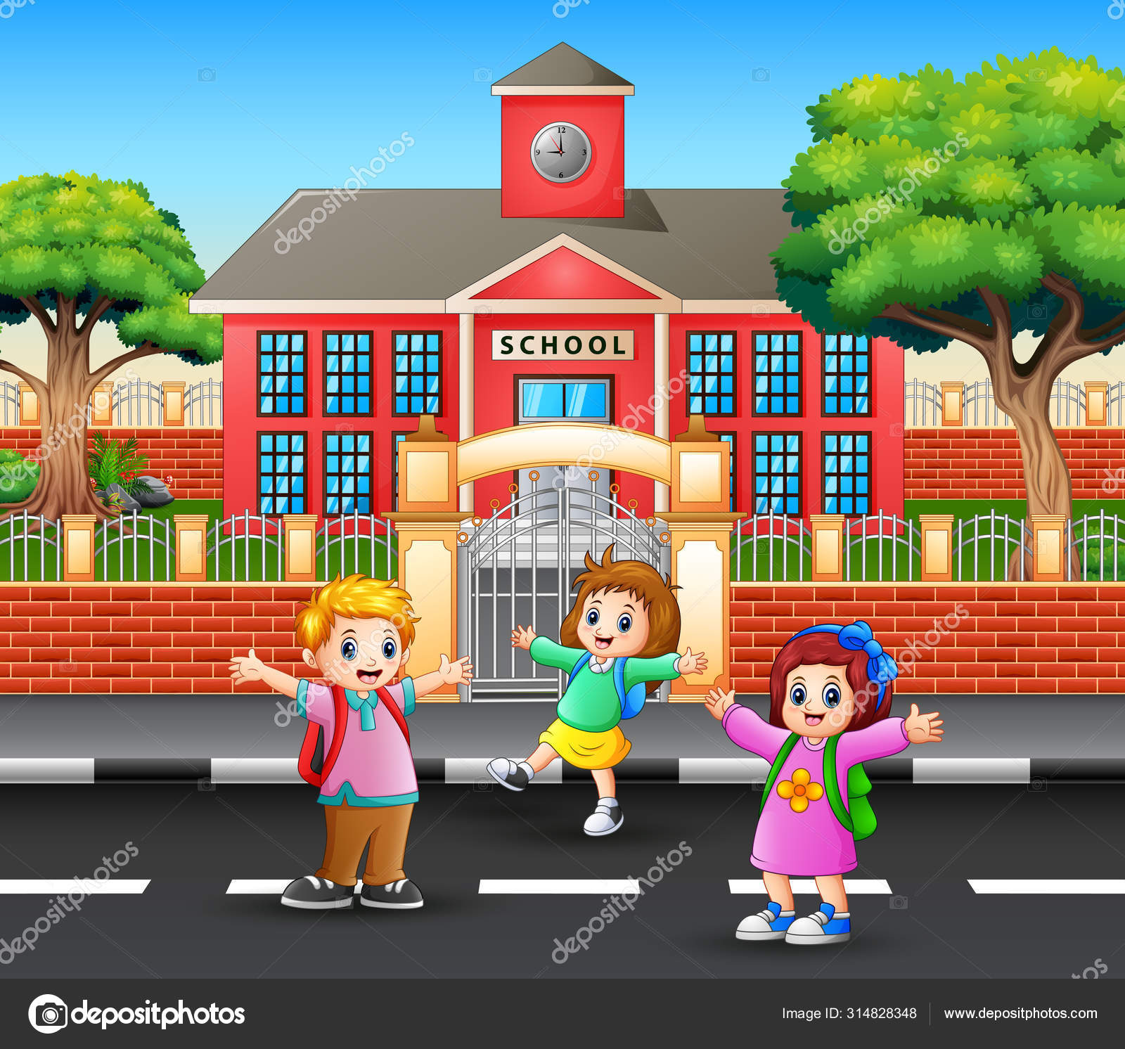 Happy Students Going Home School Stock Vector Image By ©dualoro 314828348