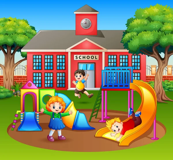 Happy Kindergarten Anak Anak Bermain Taman Bermain - Stok Vektor