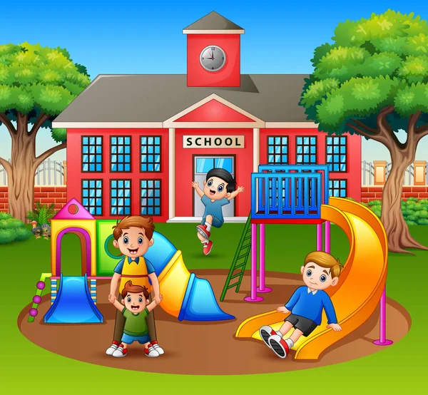 Parent Kids School Playground — Stock Vector