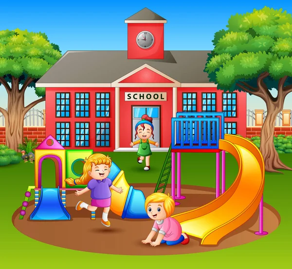 Cartoon Kinder Haben Spaß Auf Dem Spielplatz — Stockvektor